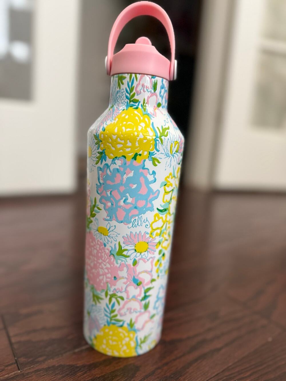 Lilly Pulitzer Floral Stainless Steel Water Bottle Pink Lid NEW
